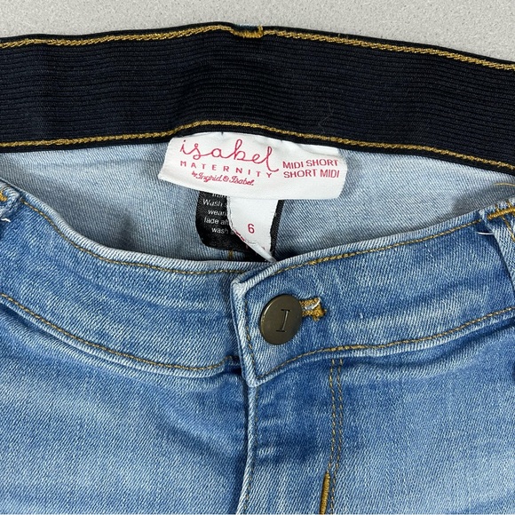 Isabel Maternity Midi Shorts Size 6 Light Wash Side Panel Stretch - Picture 3 of 8